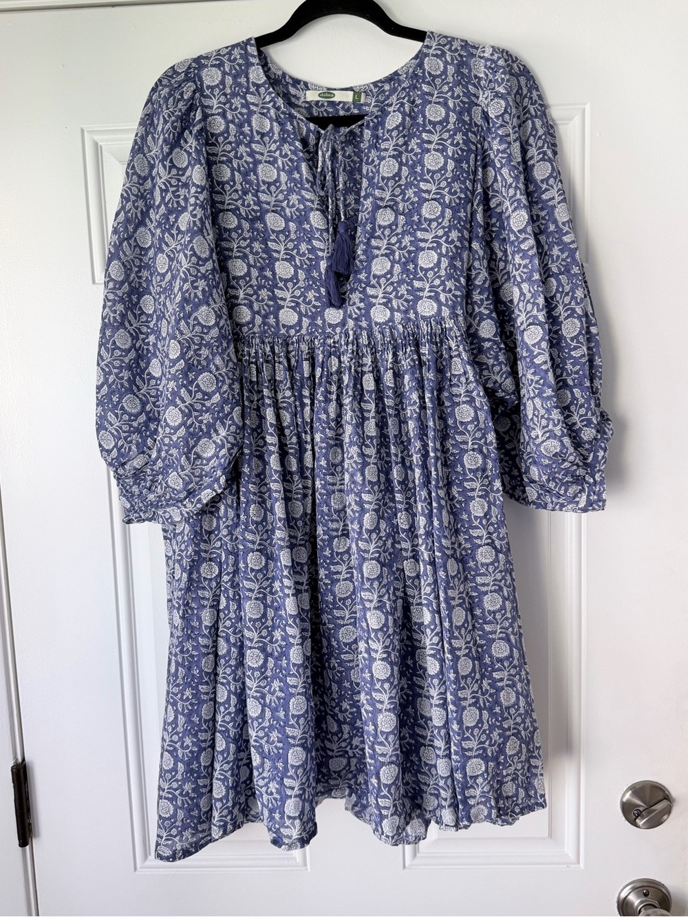 DOLMA SIZE L BLUE WHITE FLORAL PRINT raya mini dress hippie boho 100% cotton